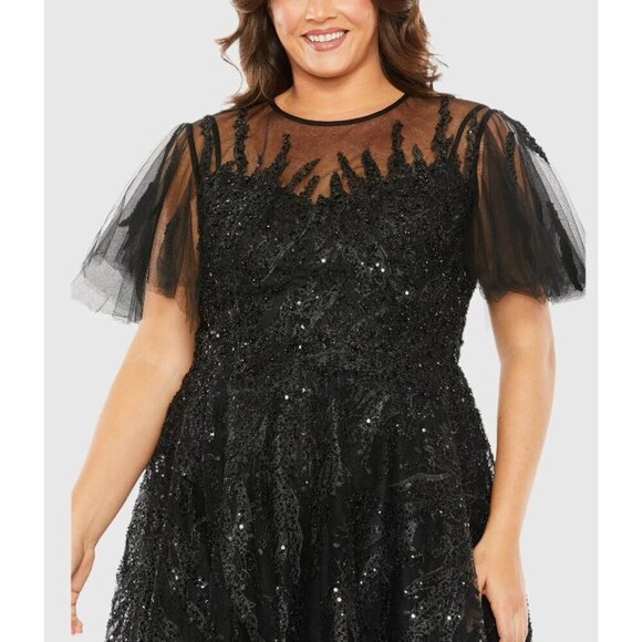 MAC DUGGAL Size 22 Black 20477 Flutter Sleeve Embellished Cocktail Midi Dress - Picture 2 of 10